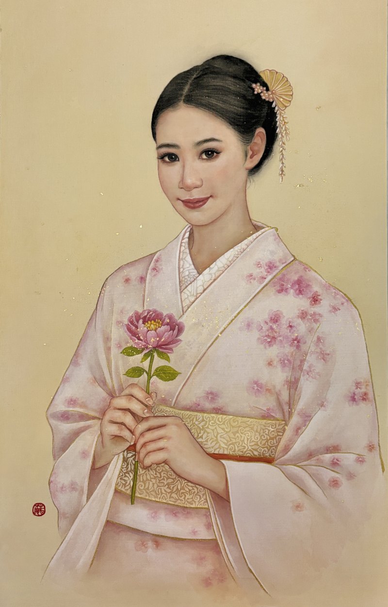 拿著芍藥的女子